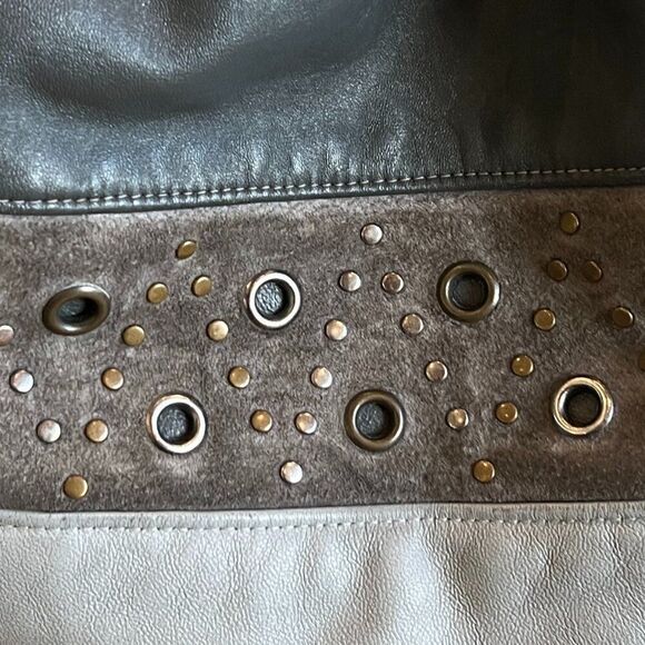 Morgan Le Fay Vintage Grey Leather and Suede Studded Bag - Picture 2 of 11